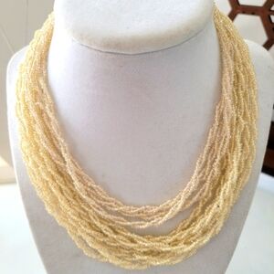 Vintage 60s Multi-Strand Beaded Choker Necklace • Cream • Hook Clasp